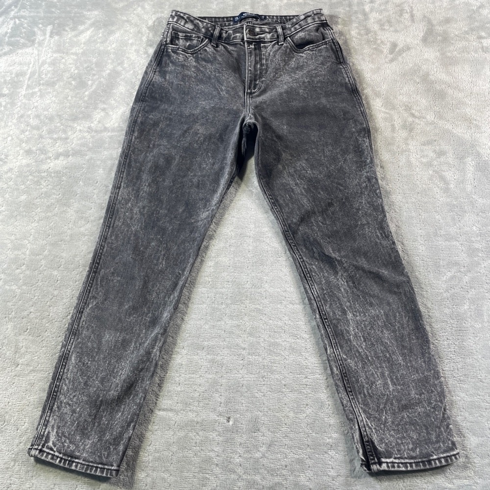 Hollister Jeans Women 28x27 Black Curvy High Rise Mom Acid Wash Stretch Straight